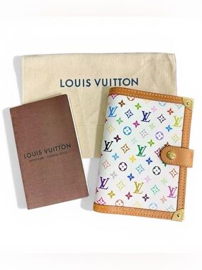 Louis Vuitton Murakami Multicolor White Leather Agenda PM w.Dust Bag & Stickers